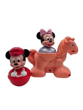 Disney Weeble Wobble Pink Horse With Mickey And Minnie Arco Toy Vintage Read